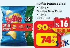 RUFFLES PATATES CİPSİ 150 G + DORİTOS MISIR CİPSİ 169 G 2'Lİ PAKET RUFFLES PATATES CİPSİ 150 G + DORİTOS MISIR CİPSİ 169 G 2'Lİ PAKET